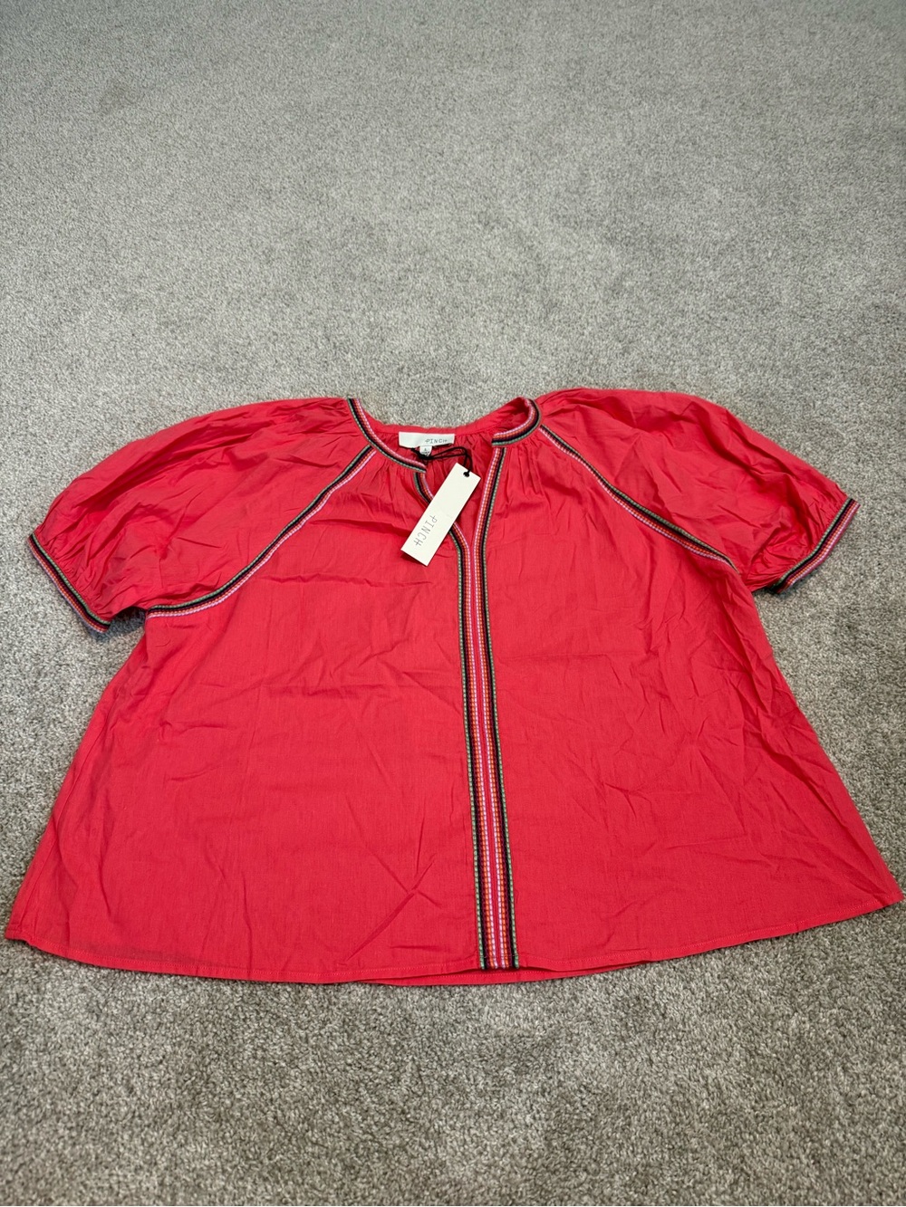 Pinch Reddish Pink Puff-Sleeve Top with Contrast Trim